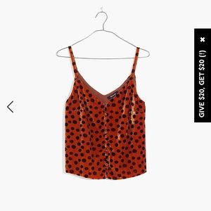 Madewell Velvet Button Front Cami in Leopard Dot